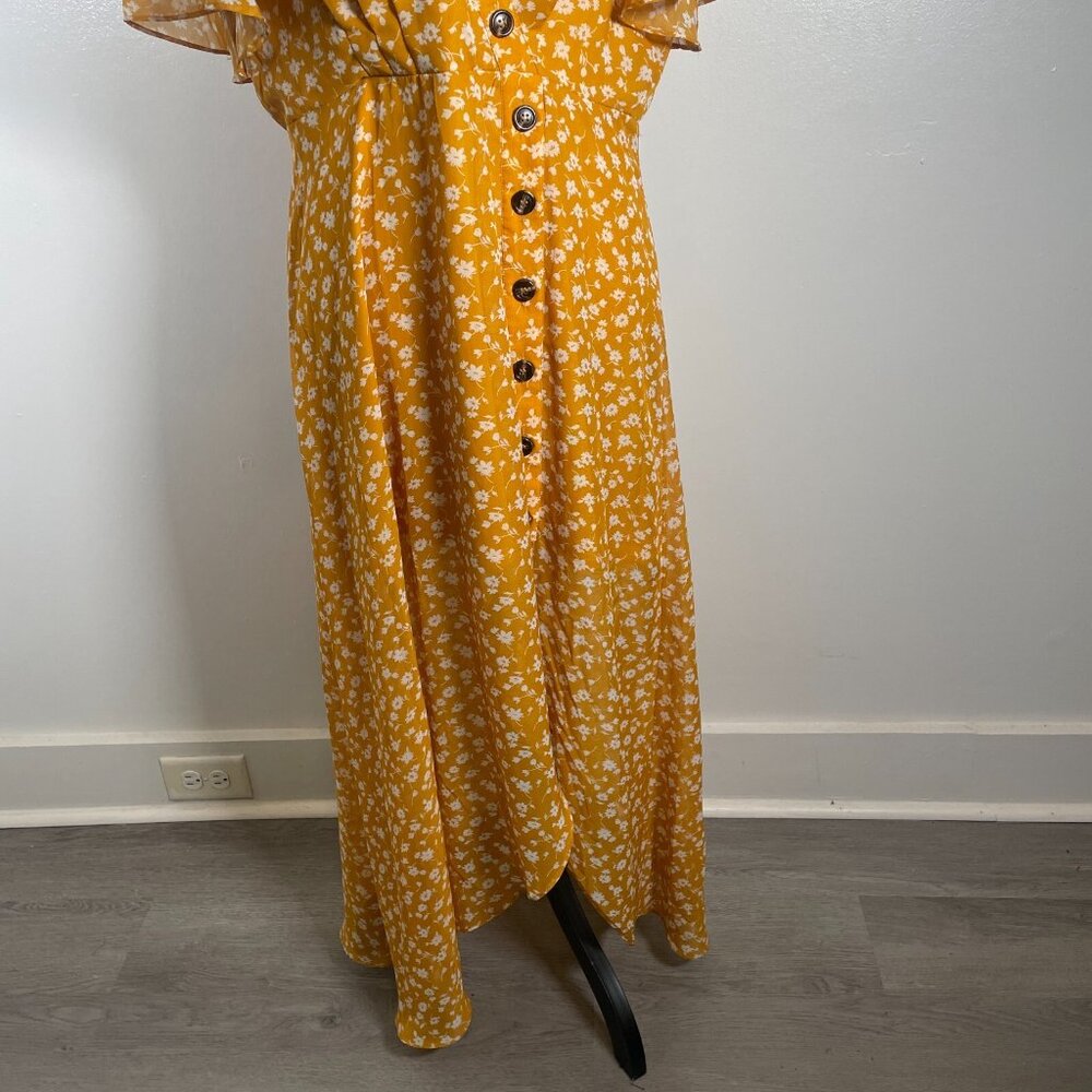 Lulus Midi Dress Women's XL Yellow Floral Print After Bloom Delight Button Front - Picture 5 of 15